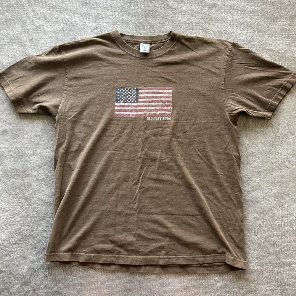 Old Navy 2004 USA Flag Graphic T Shirt Brown XL Vintage Style